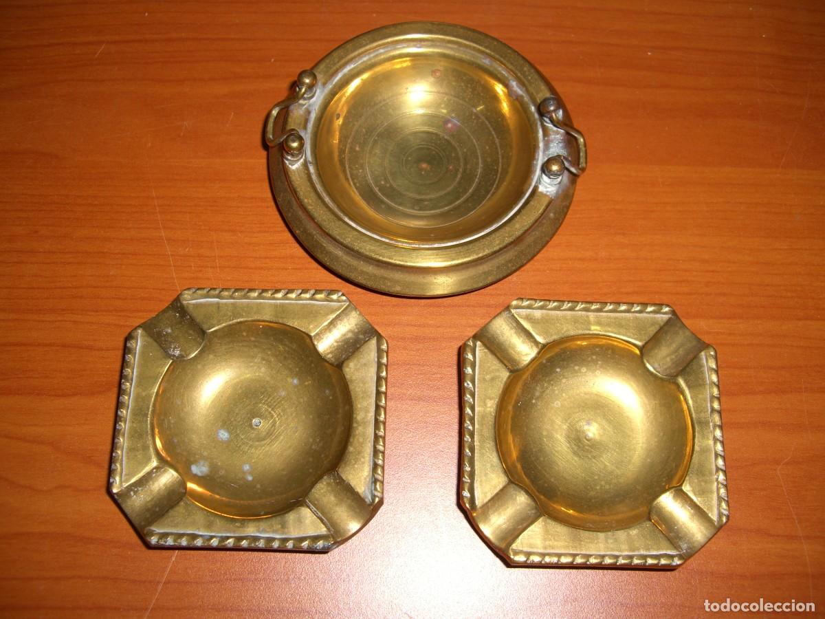 Vintage: LOTE DE 3 CENICEROS DE LAT&Oacute;N - Foto 1