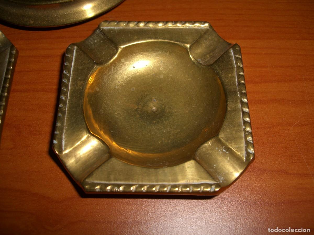 Vintage: LOTE DE 3 CENICEROS DE LAT&Oacute;N - Foto 2