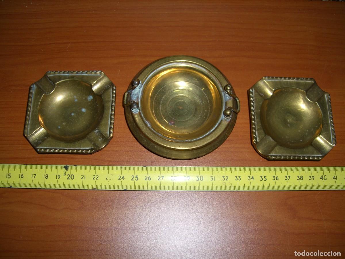 Vintage: LOTE DE 3 CENICEROS DE LAT&Oacute;N - Foto 5