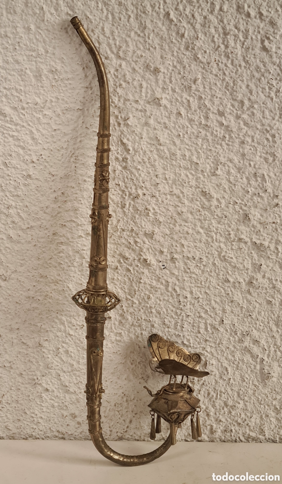 Vintage: Antigua Pipa para Fumar Opio Filigrana metal Mariposa - China - Decoraci&oacute;n Oriental Asia
