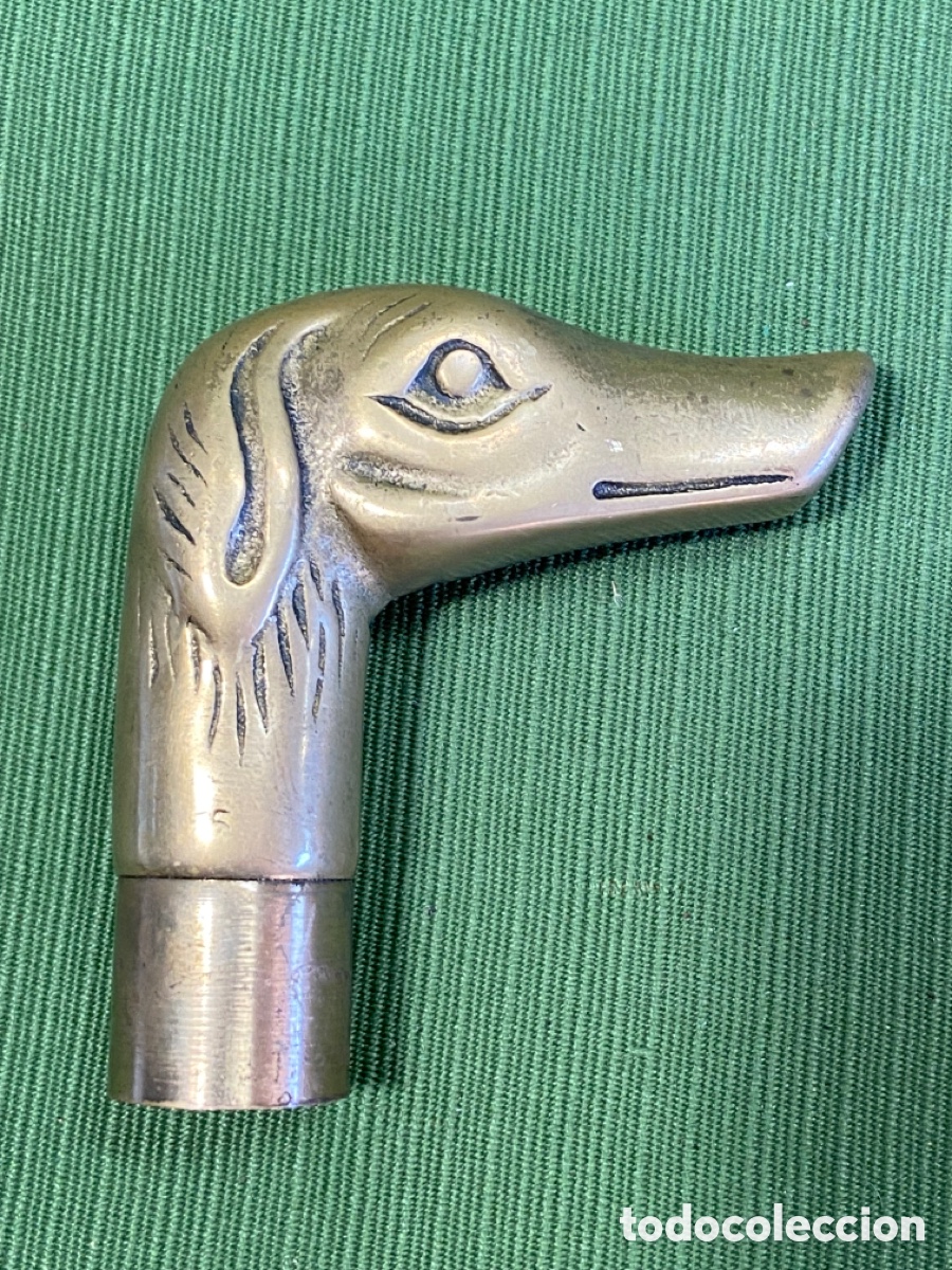 Vintage: Empu&ntilde;adura de bast&oacute;n. Cabeza de perro en bronce. - Foto 4