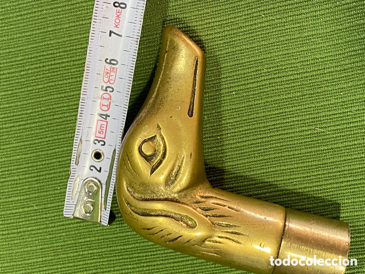 Vintage: Empu&ntilde;adura de bast&oacute;n. Cabeza de perro en bronce. - Foto 10