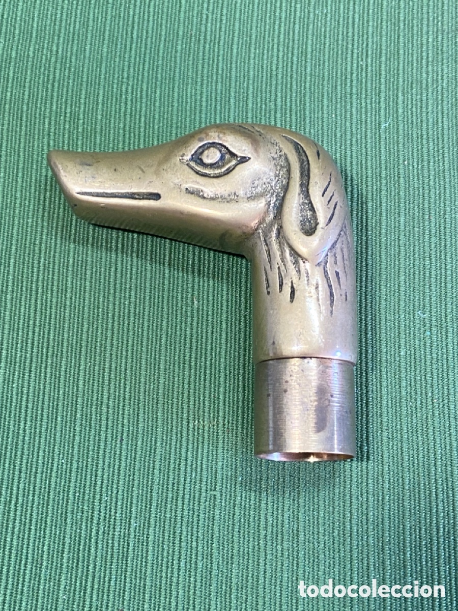 Vintage: Empu&ntilde;adura de bast&oacute;n. Cabeza de perro en bronce. - Foto 1