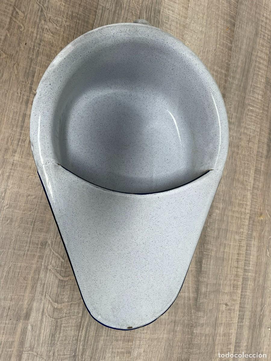 Vintage: ORINAL HIERRO ESMALTADO AZULADO CON FORMA DE CU&Ntilde;A - Foto 1