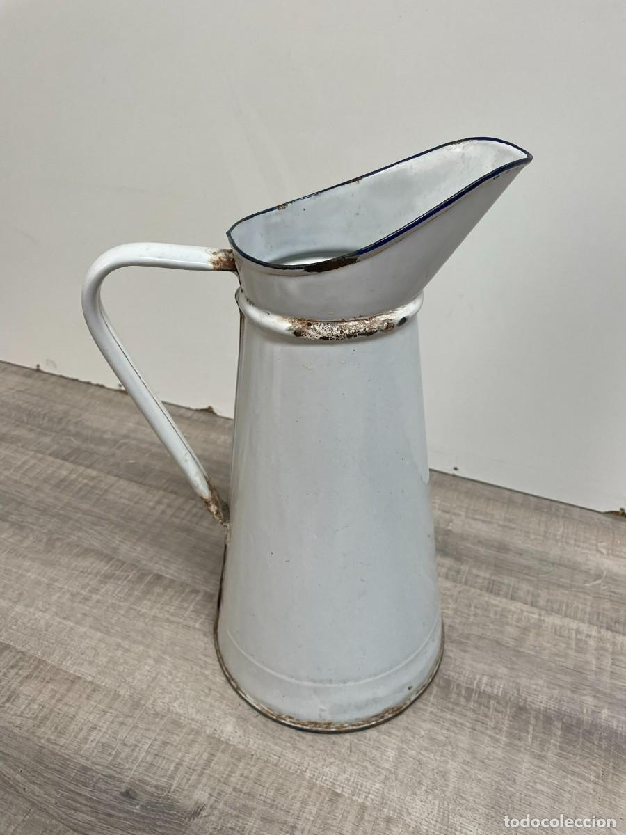 Vintage: JARRA DE HIERRO ESMALTADO BLANCO - Foto 4