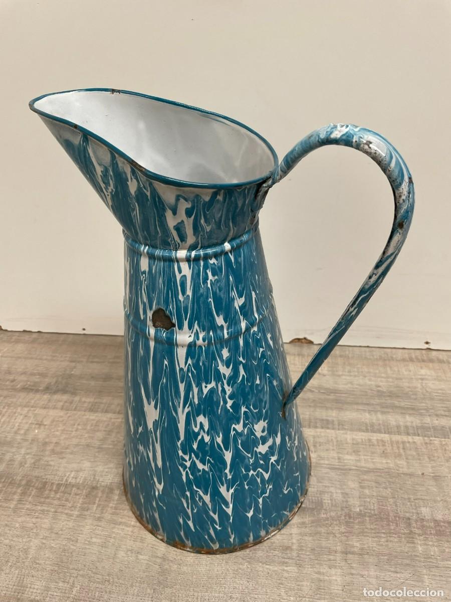 Vintage: JARRA DE HIERRO ESMALTADO EN AZUL Y BLANCO - Foto 3