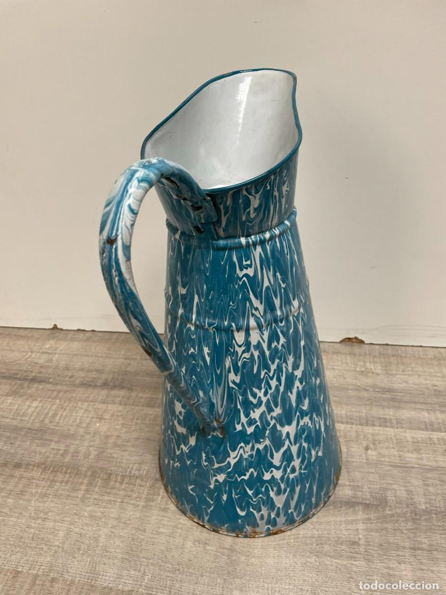 Vintage: JARRA DE HIERRO ESMALTADO EN AZUL Y BLANCO - Foto 4
