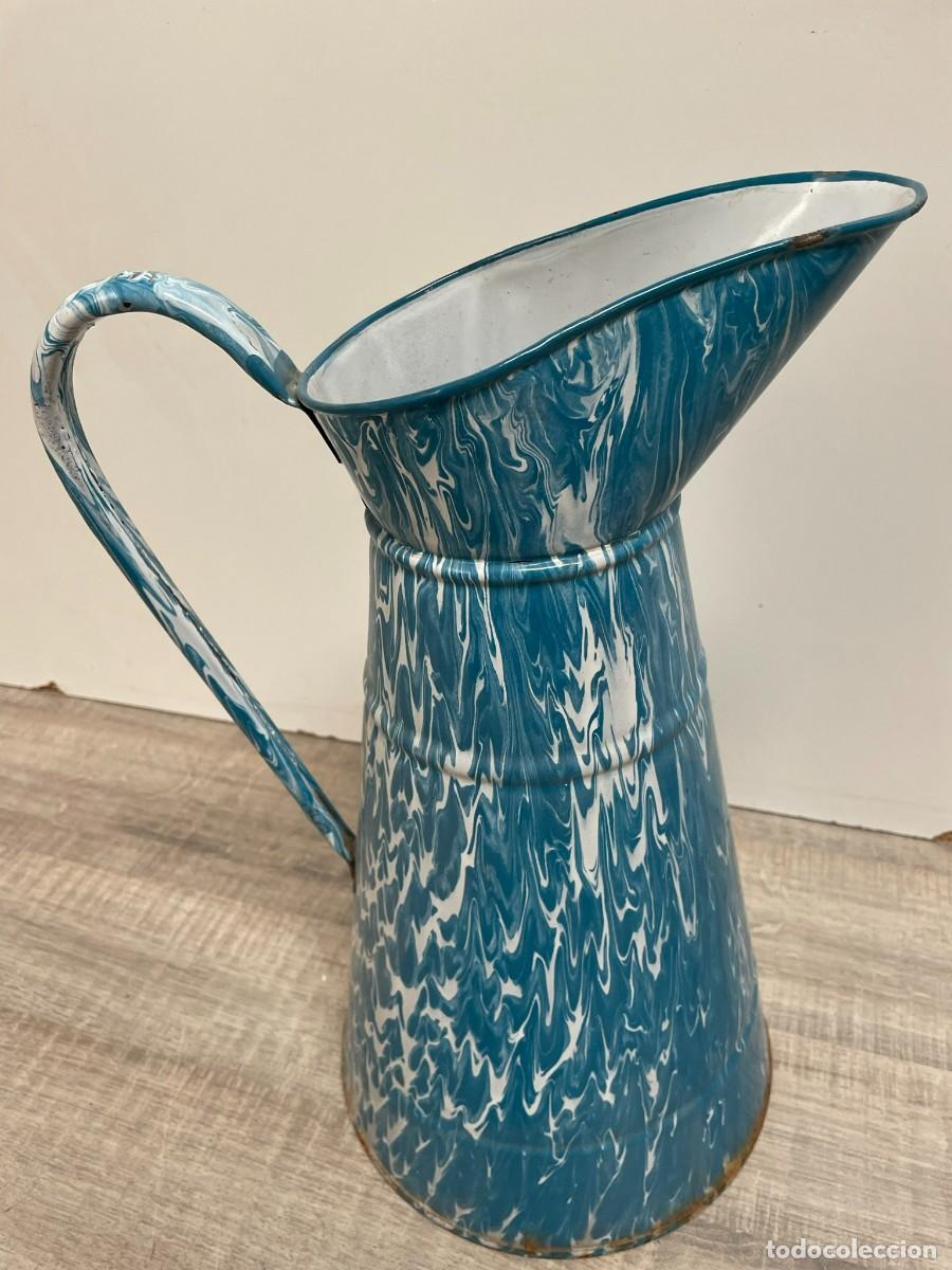 Vintage: JARRA DE HIERRO ESMALTADO EN AZUL Y BLANCO - Foto 5