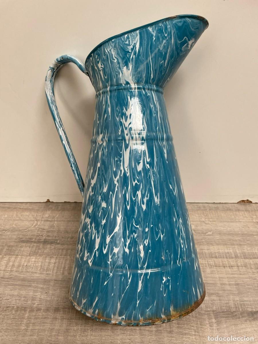 Vintage: JARRA DE HIERRO ESMALTADO EN AZUL Y BLANCO - Foto 6
