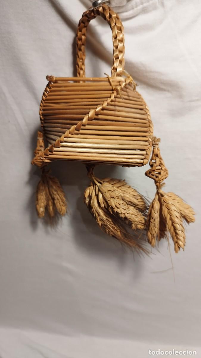 Vintage: Antigua Cesta de mimbre macram&eacute; y espigas - Foto 1