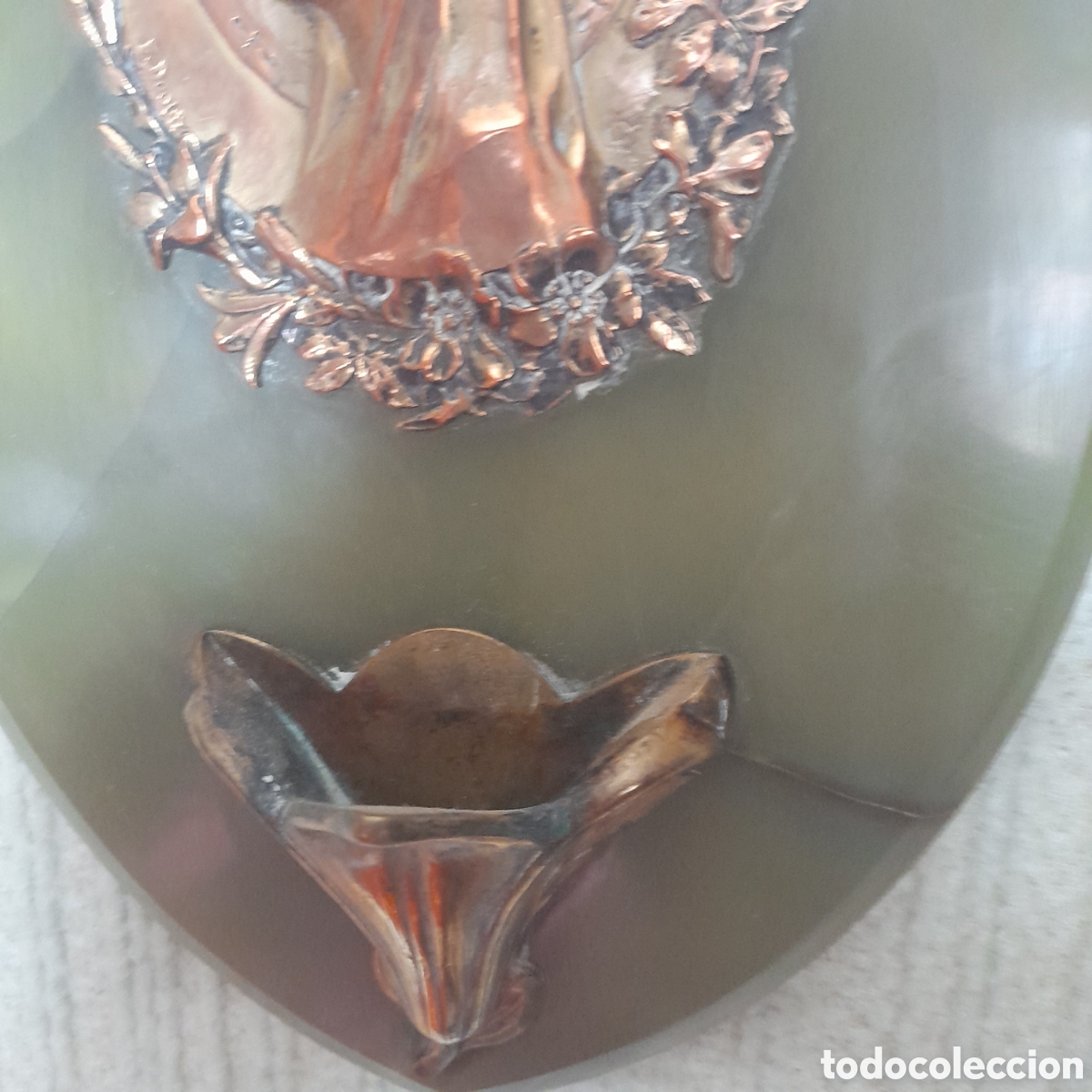 Vintage: Benditera de la Virgen Maria en metal y m&aacute;rmol - Foto 3