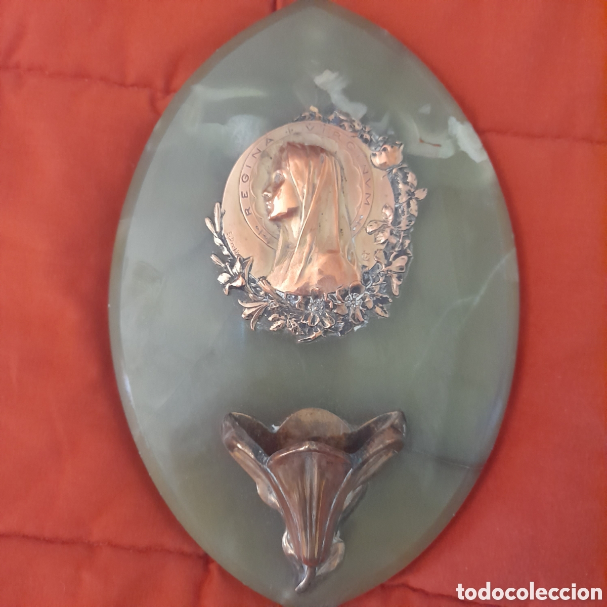 Vintage: Benditera de la Virgen Maria en metal y m&aacute;rmol - Foto 5