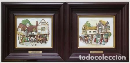 Vintage: DOS CUADROS ENMARCADOS OLD COACH HOUSE (ESMALTE) - CUADRO-665