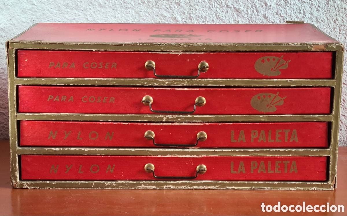 Vintage: Cajonera La Paleta Nylon para Coser Lombard SA Barcelona - Decoraci&oacute;n Mercer&iacute;a Vintage Hilos Cintas