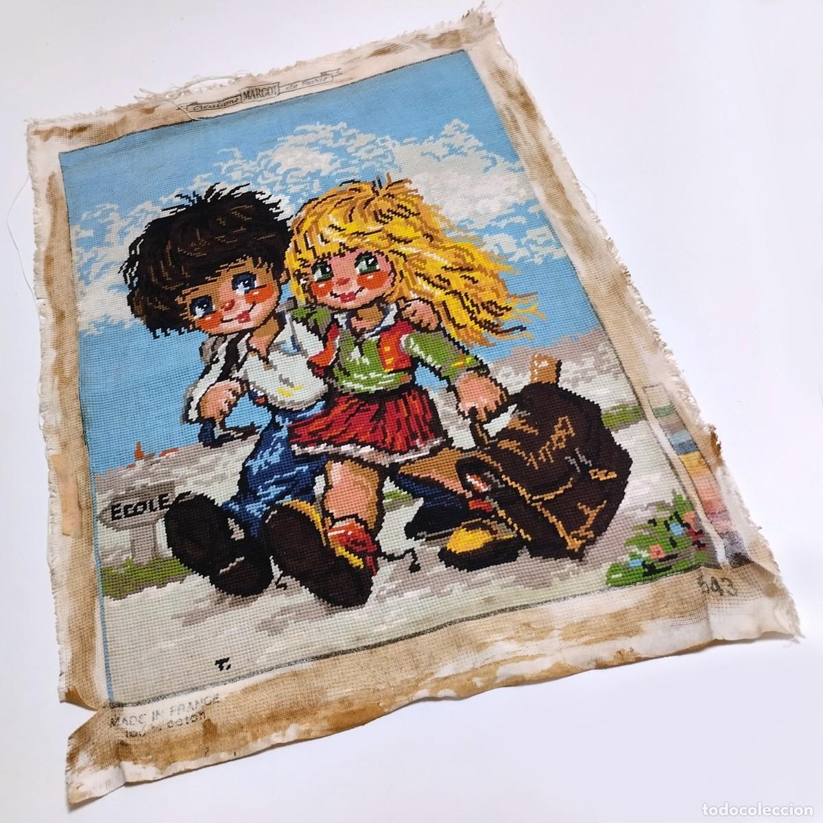Vintage: Tapiz Colegiales camino a la escuela Creations MARGOT de Paris 543 Fabricado en Francia 100% Algod&oacute;n
