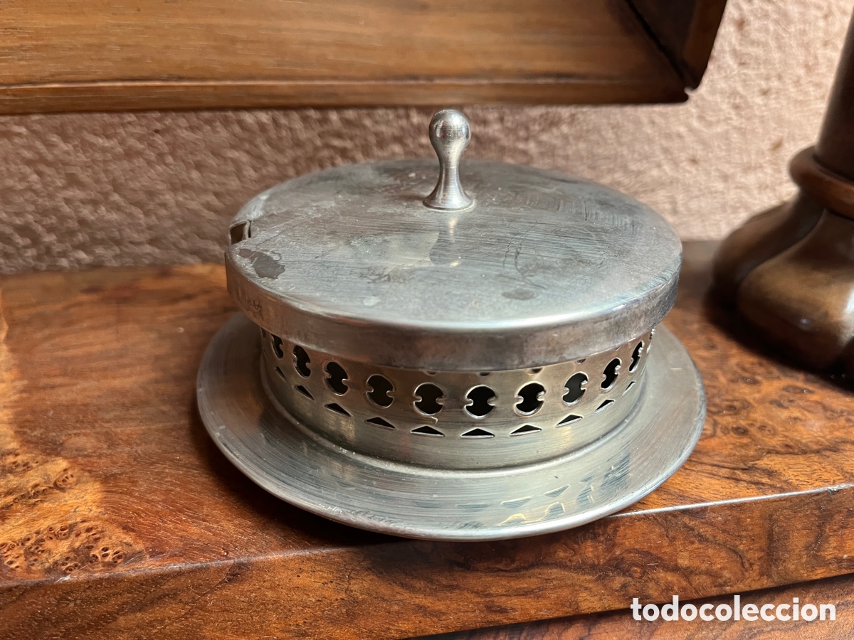 Vintage: Bote con tapa de metal plateado, vintage.