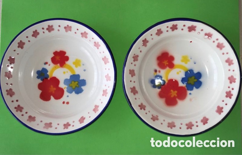 Vintage: Dos platitos Bumper Harvest ribete azul