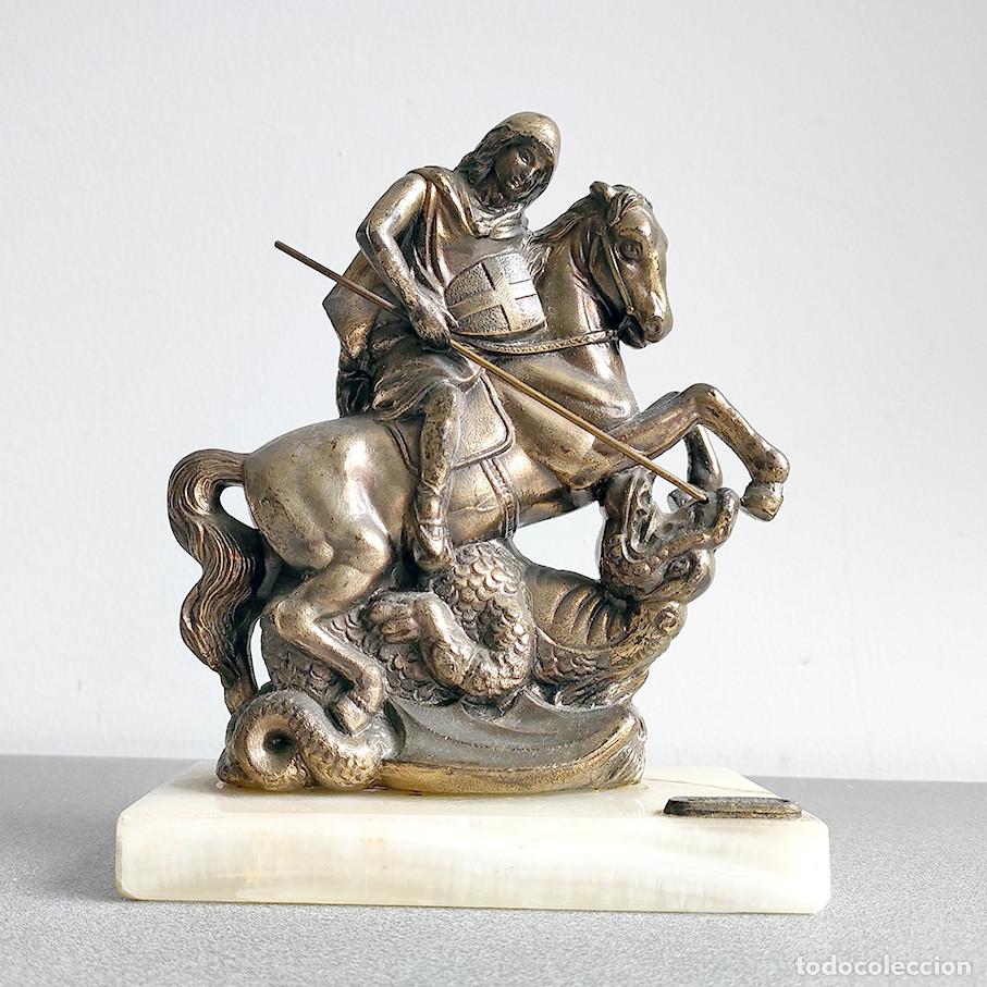 Vintage: Figura de San Jorge y el dragon. Base marmol