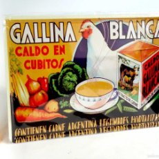 Vintage: GALLINA BLANCA CHAPA PLACA METÁLICA PARED CON RELIEVE 30X20