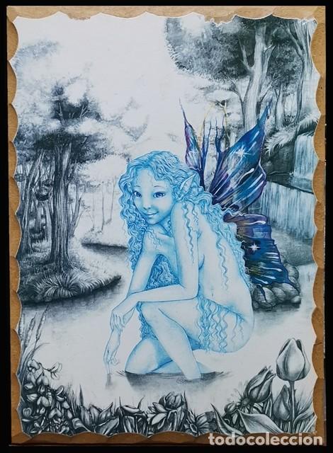Vintage: REPRODUCCION DIBUJO FANTASTICO EL HADA DEL AGUA - CUADRO-695
