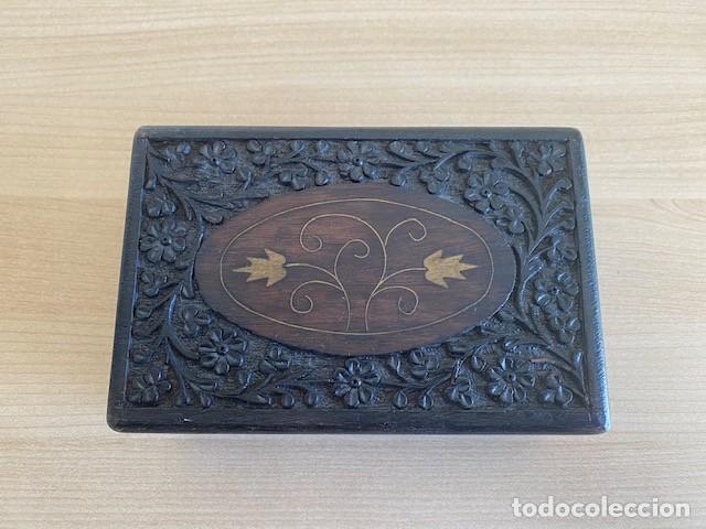 Vintage: CAJA JOYERO EN MADERA TALLADA Y MARQUETERIA - Foto 3