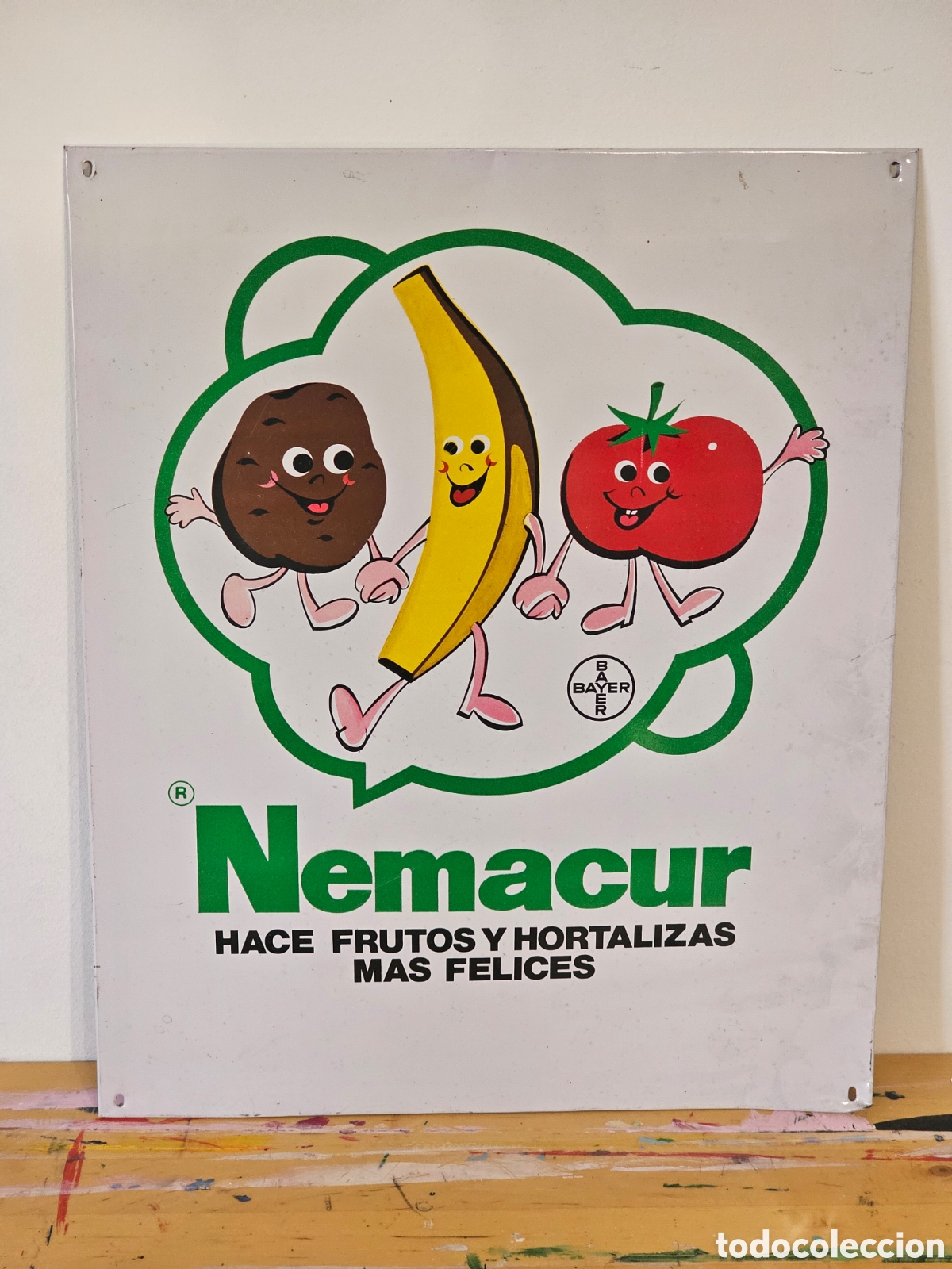 Vintage: Chapa publicitaria vintage Nemacur a&ntilde;os 70 80 cartel placa anuncio