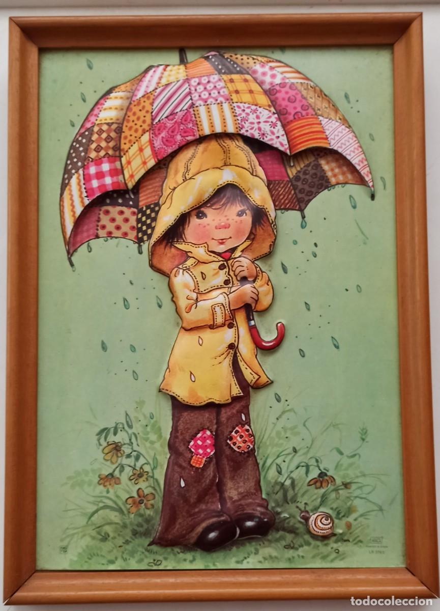 Vintage: CUADRO DE UN NI&Ntilde;O CON PARAGUAS - Foto 1