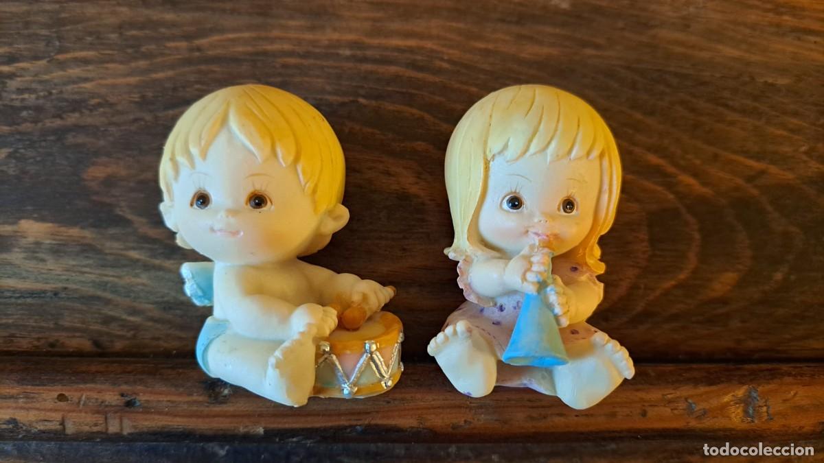 Vintage: 2 Figuras de ANGEL Angelitos Ni&ntilde;o y Ni&ntilde;a Navidad o Colecci&oacute;n A&ntilde;os 70