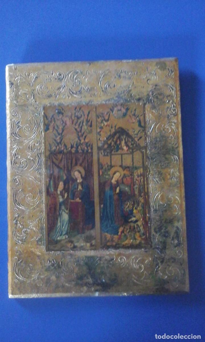 Vintage: CUADRO ESTUCADO DORADO CON L&Aacute;MINA DE LA ANUNCIACI&Oacute;N Y EL NACIMIENTO (facs&iacute;mil de Libro de Horas) (ha