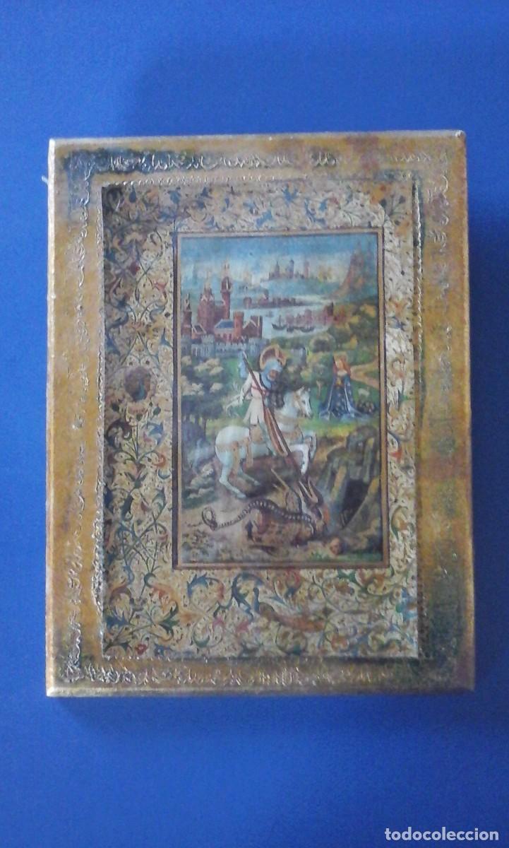 Vintage: CUADRO ESTUCADO DORADO CON L&Aacute;MINA DE SAN JORGE CONTRA EL DRAG&Oacute;N (facs&iacute;mil de Libro de Horas) (hacia