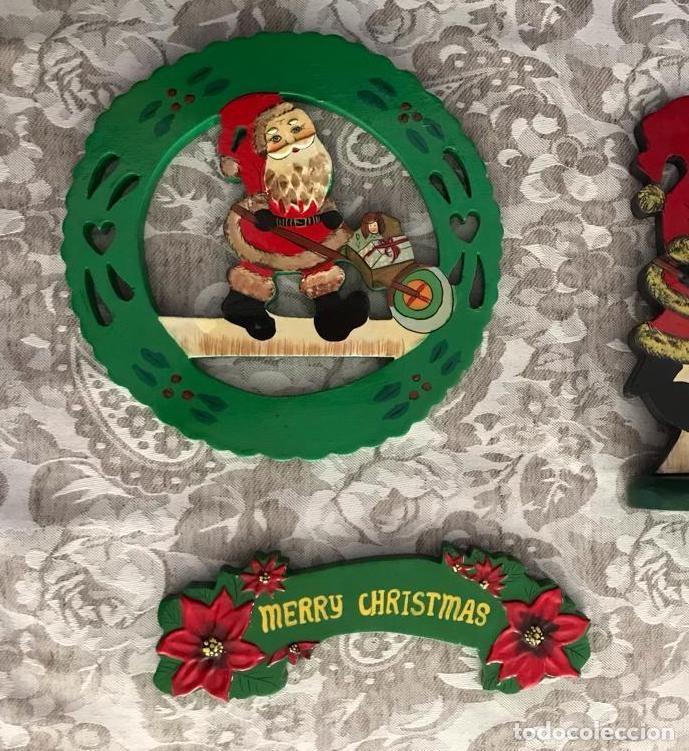 Vintage: GRUPO DE 3 PRECIOSOS ART&Iacute;CULOS DECORATIVOS NAVIDAD ANTIGUA EN MADERA. LOTE 1. VINTAGE. A ESTRENAR