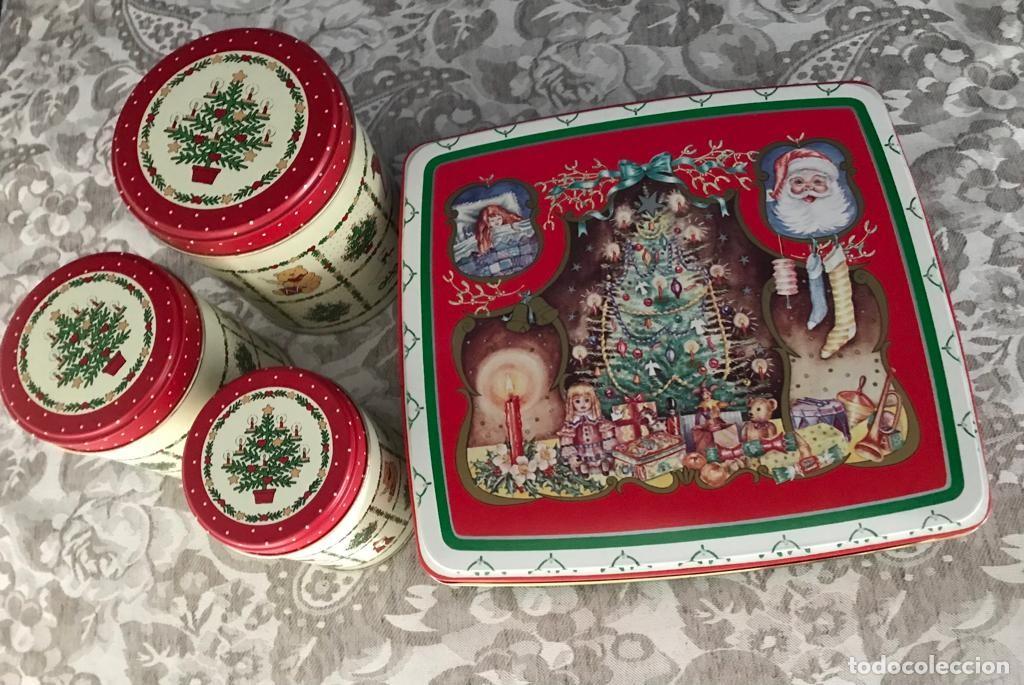 Vintage: GRUPO DE 4 PRECIOSAS CAJAS MET&Aacute;LICAS MOTIVOS NAVIDE&Ntilde;OS ANTIGUOS. LOTE 2. VINTAGE. A ESTRENAR