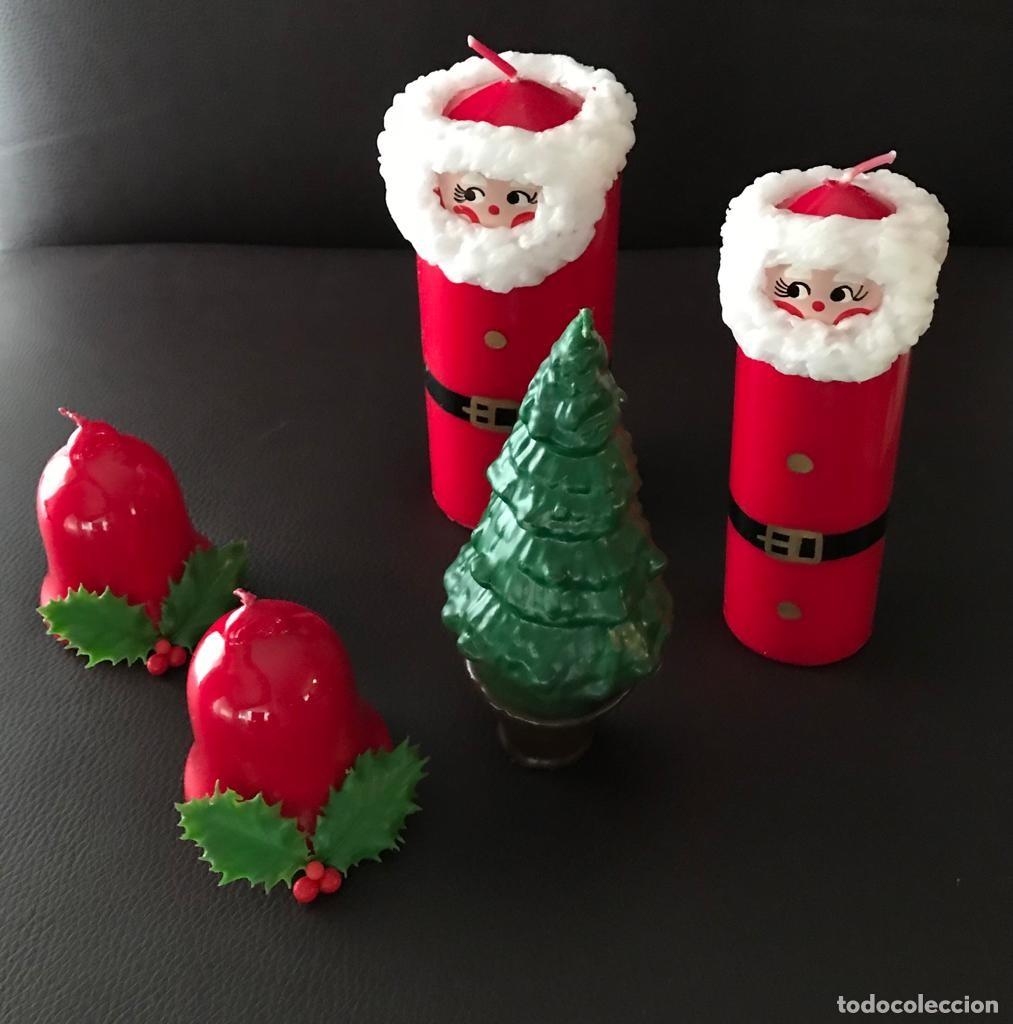 Vintage: GRUPO DE 5 PRECIOSAS VELAS DECORATIVAS NAVIDAD. 2 NOEL, 2 CAMPANAS Y ABETO. LOTE 3. NUEVAS
