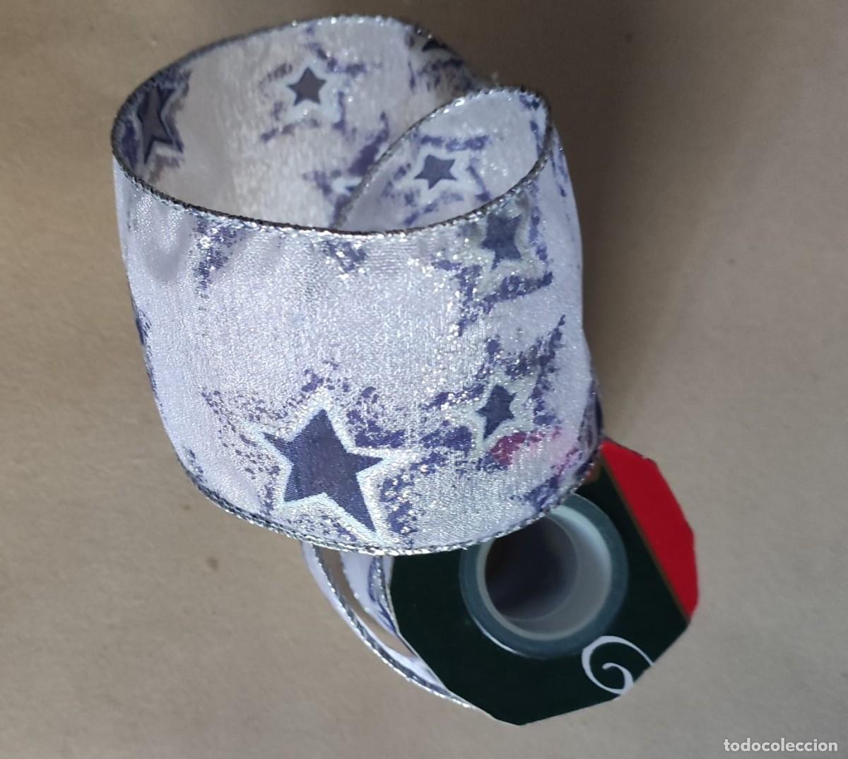 Vintage: CINTA DECORADA NAVIDAD -PRECIOSO DIBUJO Y TEJIDO-DORADA Y COLOR-MOLDEABLE- 1,25 metros- 6,5 cm ancho