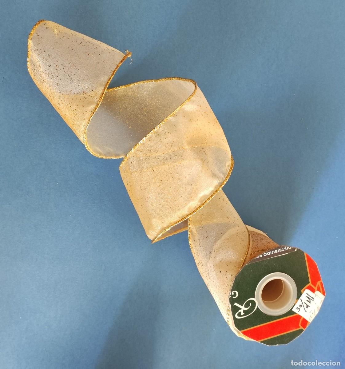 Vintage: CINTA DECORADA NAVIDAD -BONITO TEJIDO DORADO Y BRILLANTE-MOLDEABLE- 2,20 metros- 6,5 cm ancho