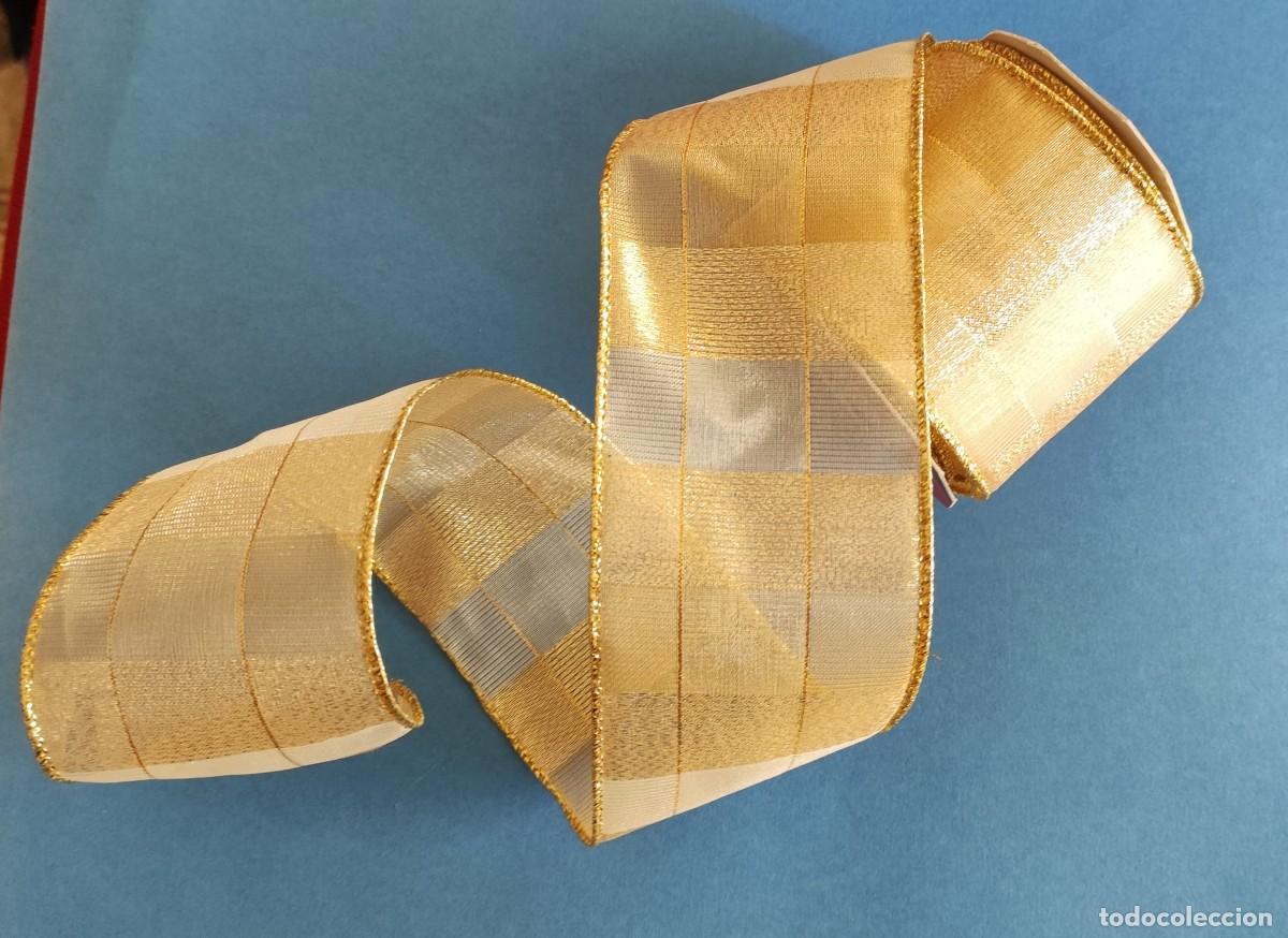 Vintage: CINTA DECORADA NAVIDAD -BONITO TEJIDO DORADO Y BRILLANTE-MOLDEABLE- 2,75 metros- 6,5 cm ancho
