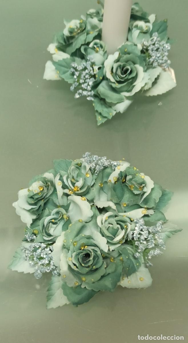 Vintage: Pareja Corona Flores Portavelas