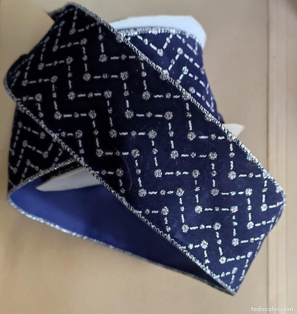 Vintage: CINTA DECORADA NAVIDAD-PRECIOSO TEJIDO TERCIOPELO CENEFA PLATA BRILLANTE-MOLDEABLE-3 mt-6,5cm anch