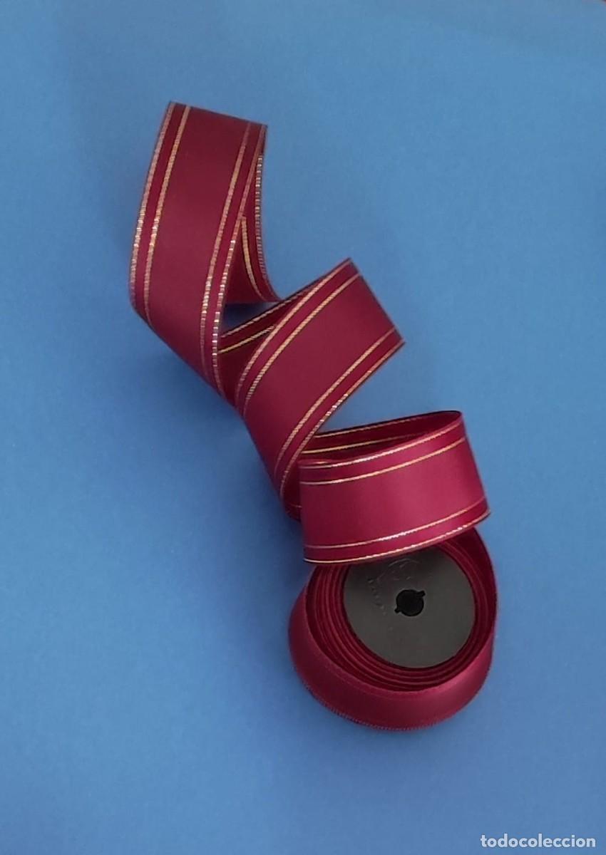 Vintage: CINTA DECORADA NAVIDAD ELEGANTE COLOR BURDEOS CENEFA DORADA BRILLANTE - 3 metros - 3,5cm ancho