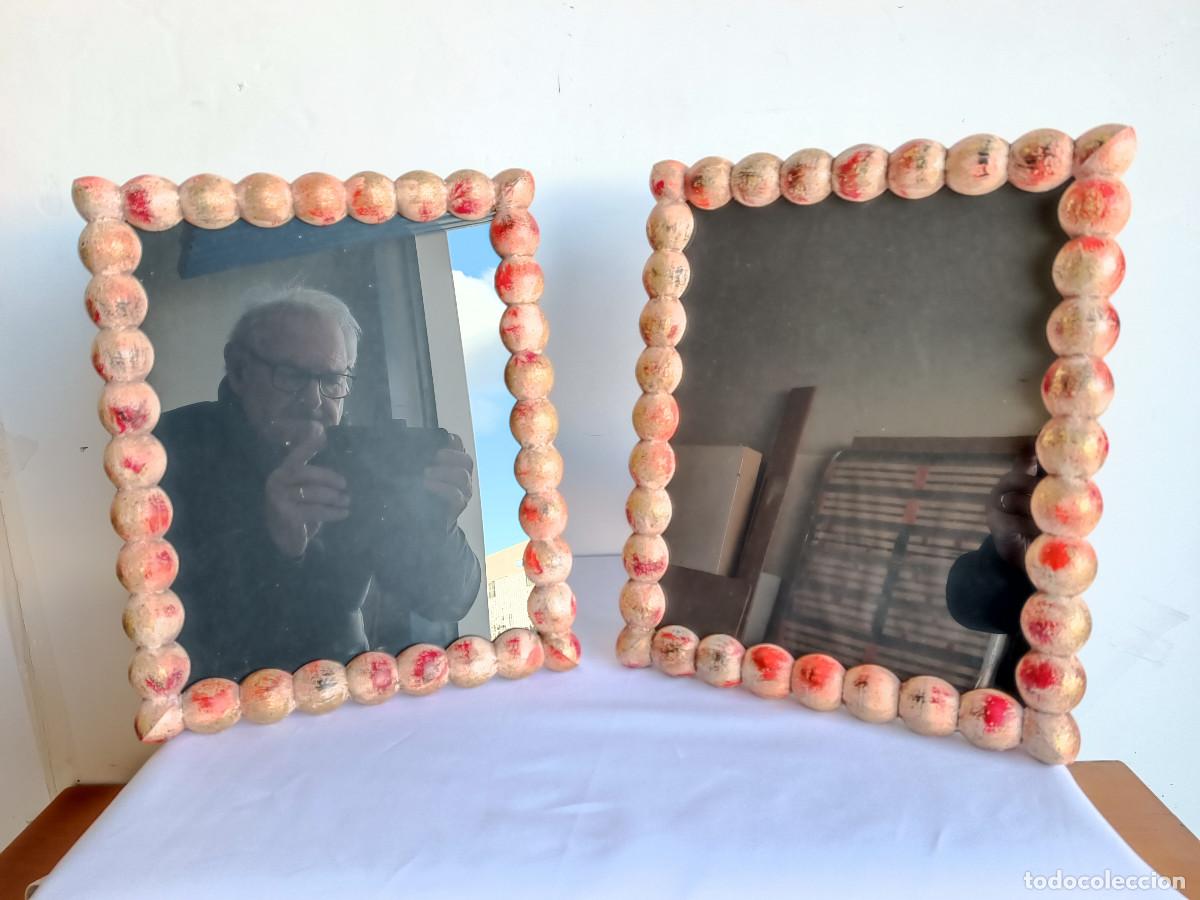 Vintage: PREJA DE PORTA FOGRF&Iacute;AS DE BOLAS DE MADERA DECORADAS GRANDES