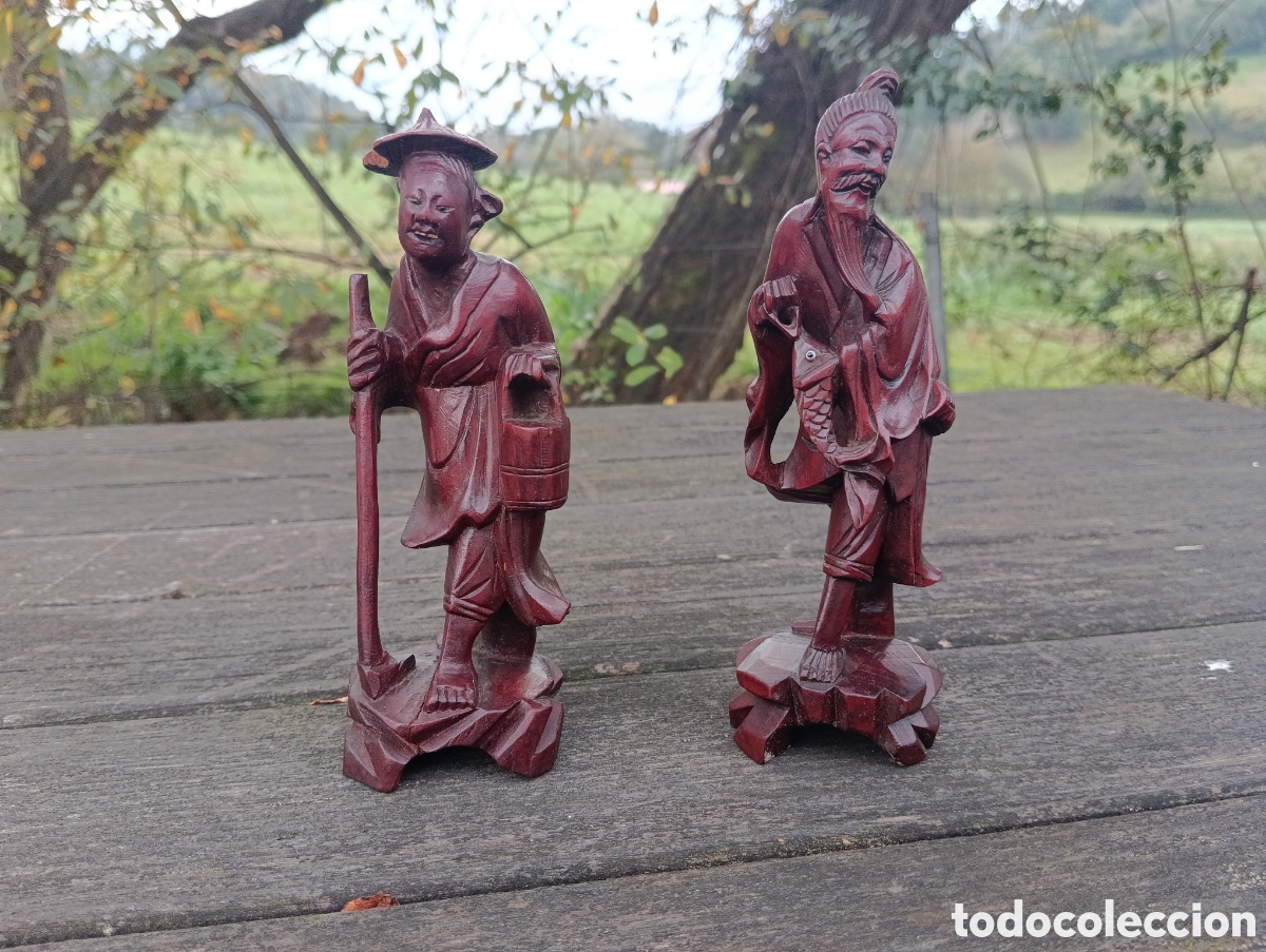 Vintage: FIGURAS ORIENTALES MADERA TALLADA. - Foto 1