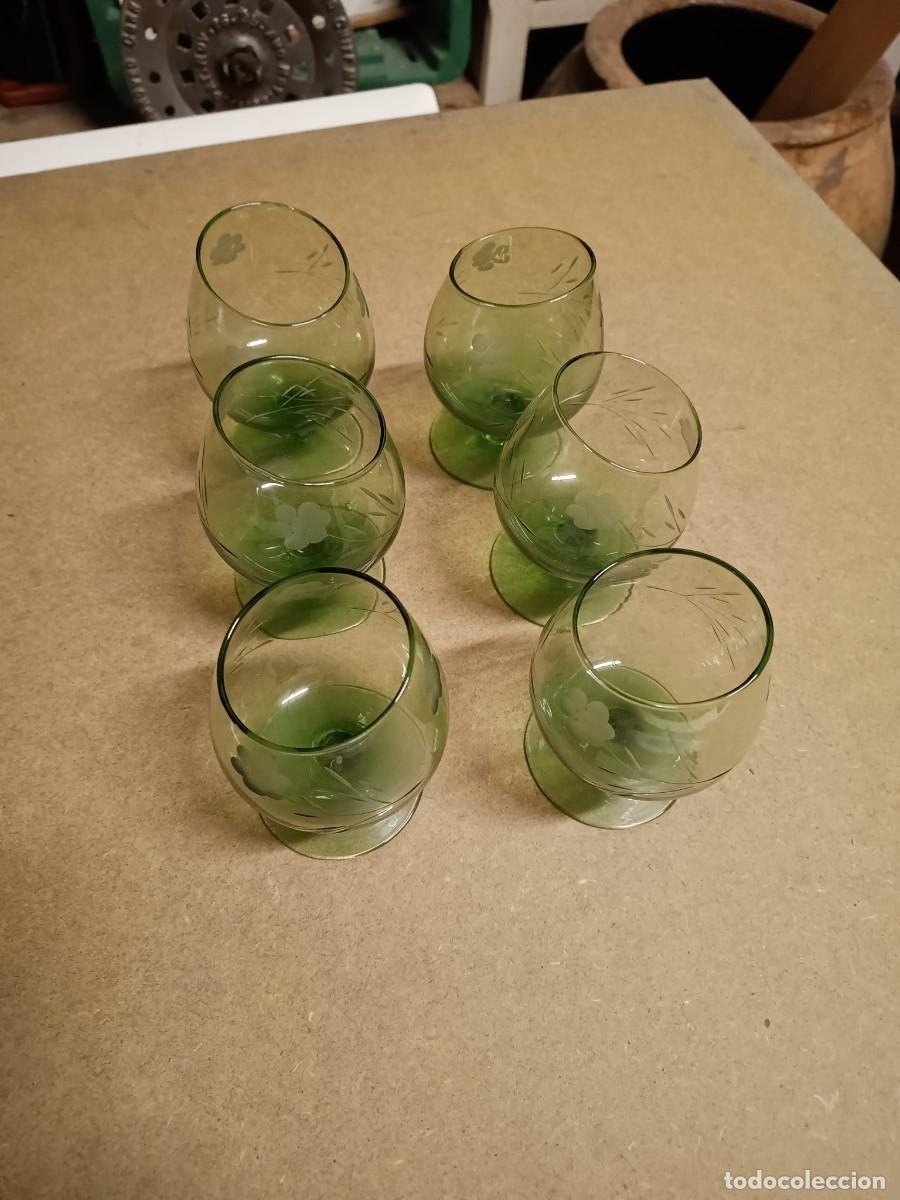 6 copas verdes de co&ntilde;ac vintage