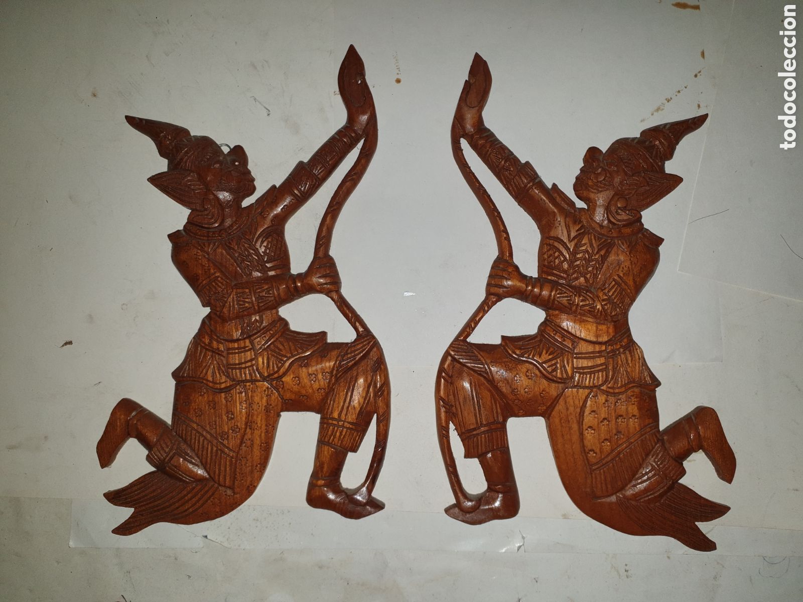 Vintage: PAREJA FIGURAS ASI&Aacute;TICAS DE MADERA - Foto 1