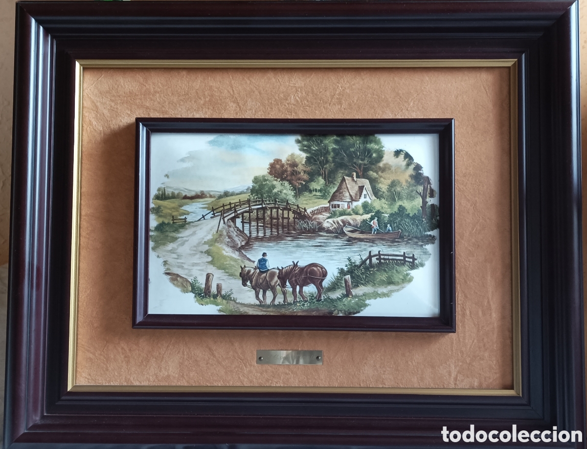 Vintage: CUADRO CON ESMALTE - PAISAJE FIRMADO POR J.C. VAN HUNNIK - 38 X 48