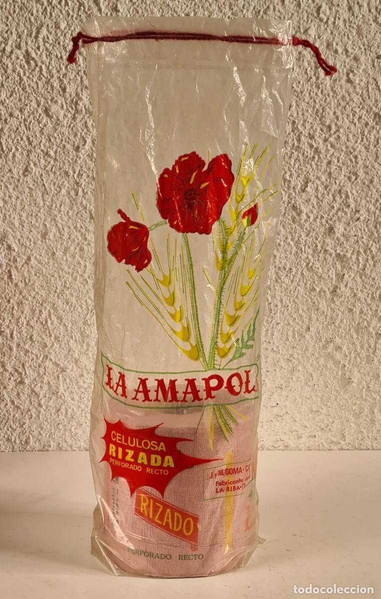 Vintage: Bolsa con Rollo La Amapola Papel Higi&eacute;nico Rizado Gom&agrave;-Camps La Riba Tarragona - Rosado