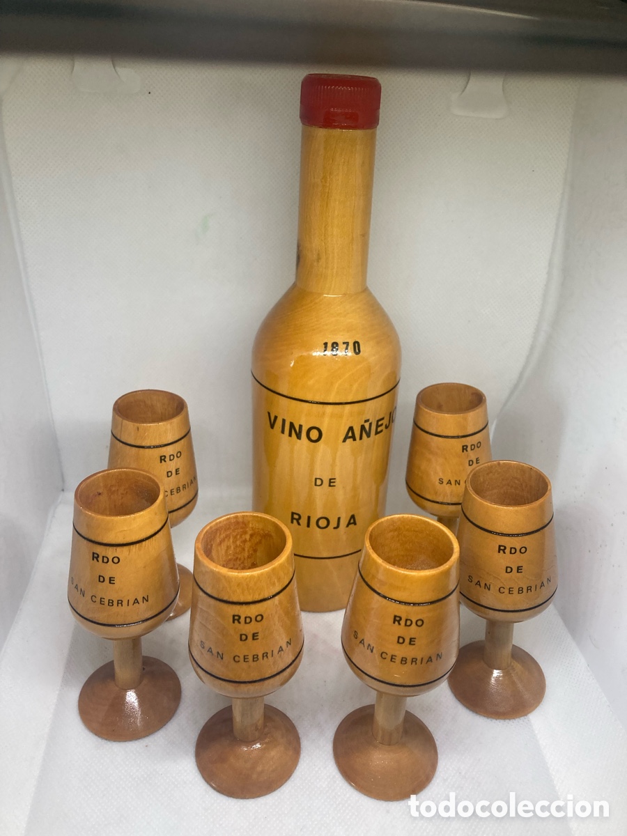 Vintage: JUEGO BOTELLA Y COPAS DE MADERA VINTAGE - Foto 2