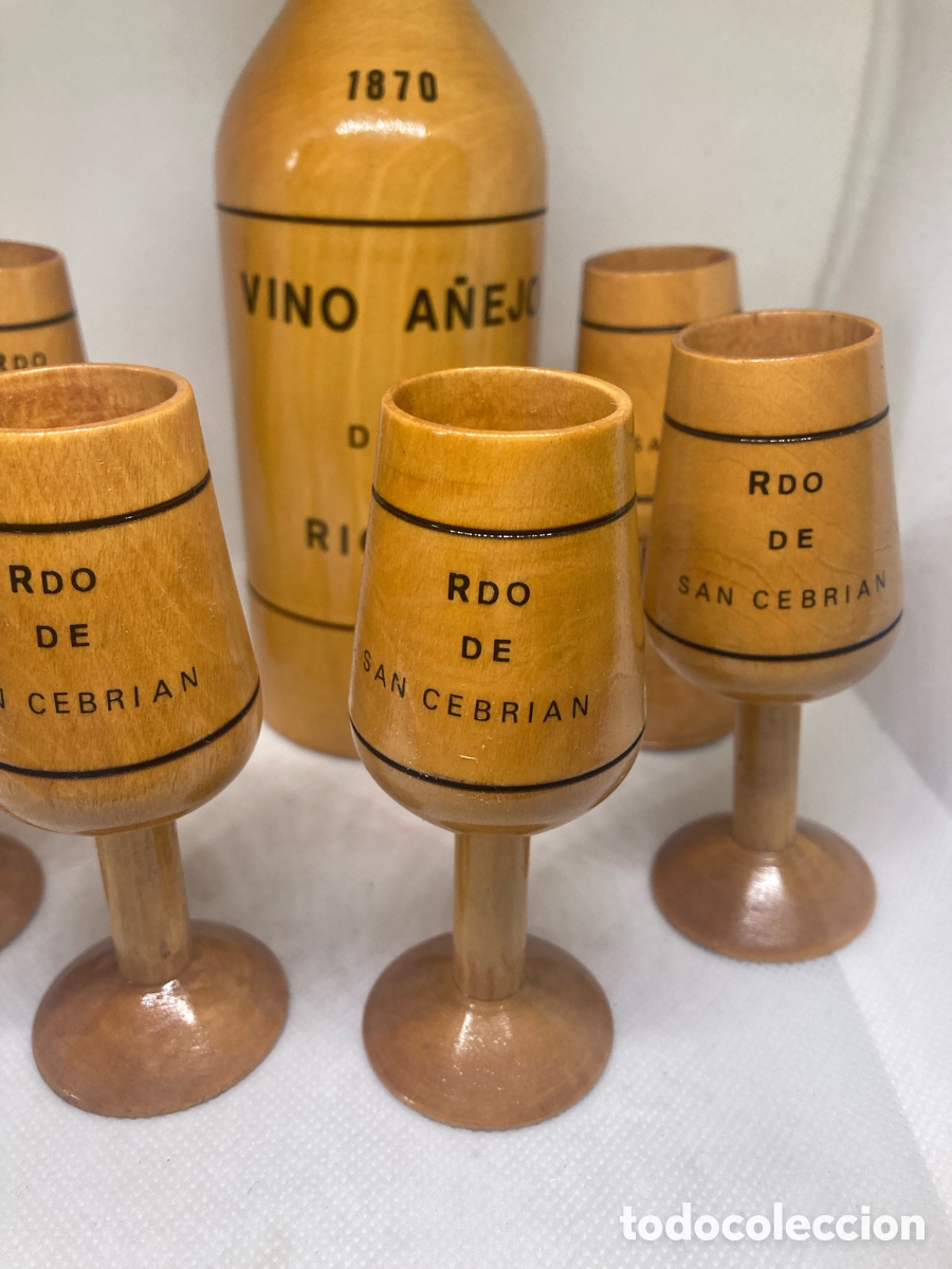 Vintage: JUEGO BOTELLA Y COPAS DE MADERA VINTAGE - Foto 3