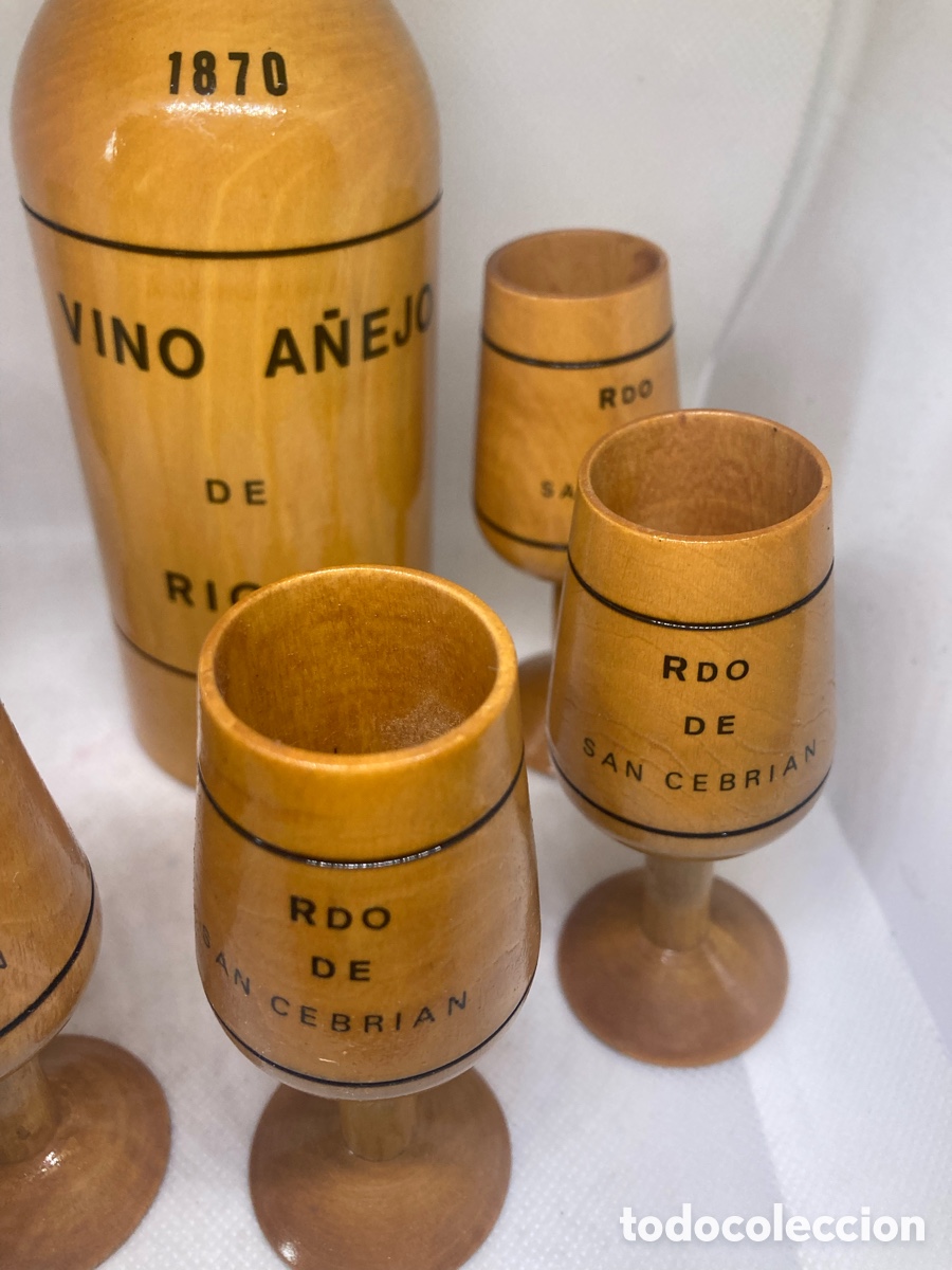 Vintage: JUEGO BOTELLA Y COPAS DE MADERA VINTAGE - Foto 4