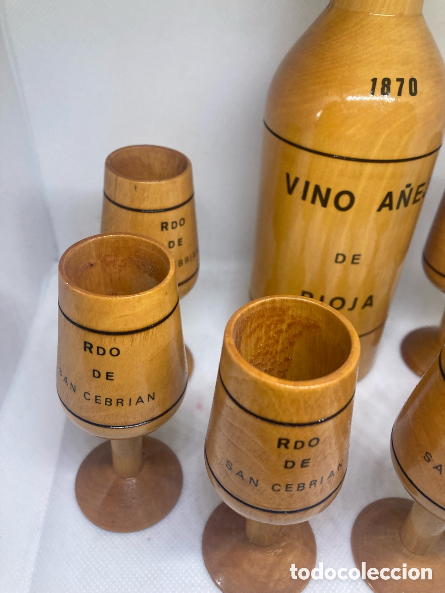 Vintage: JUEGO BOTELLA Y COPAS DE MADERA VINTAGE - Foto 5