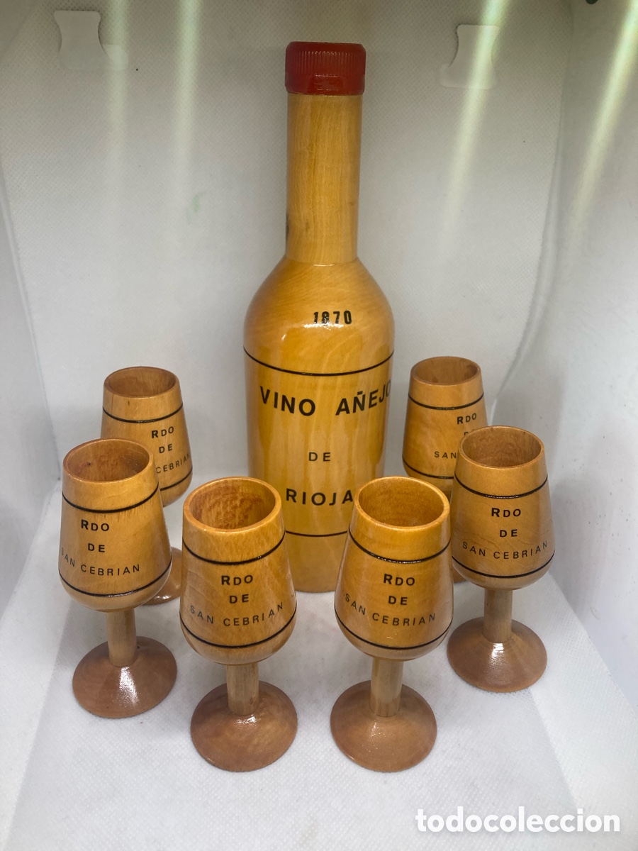 Vintage: JUEGO BOTELLA Y COPAS DE MADERA VINTAGE - Foto 1